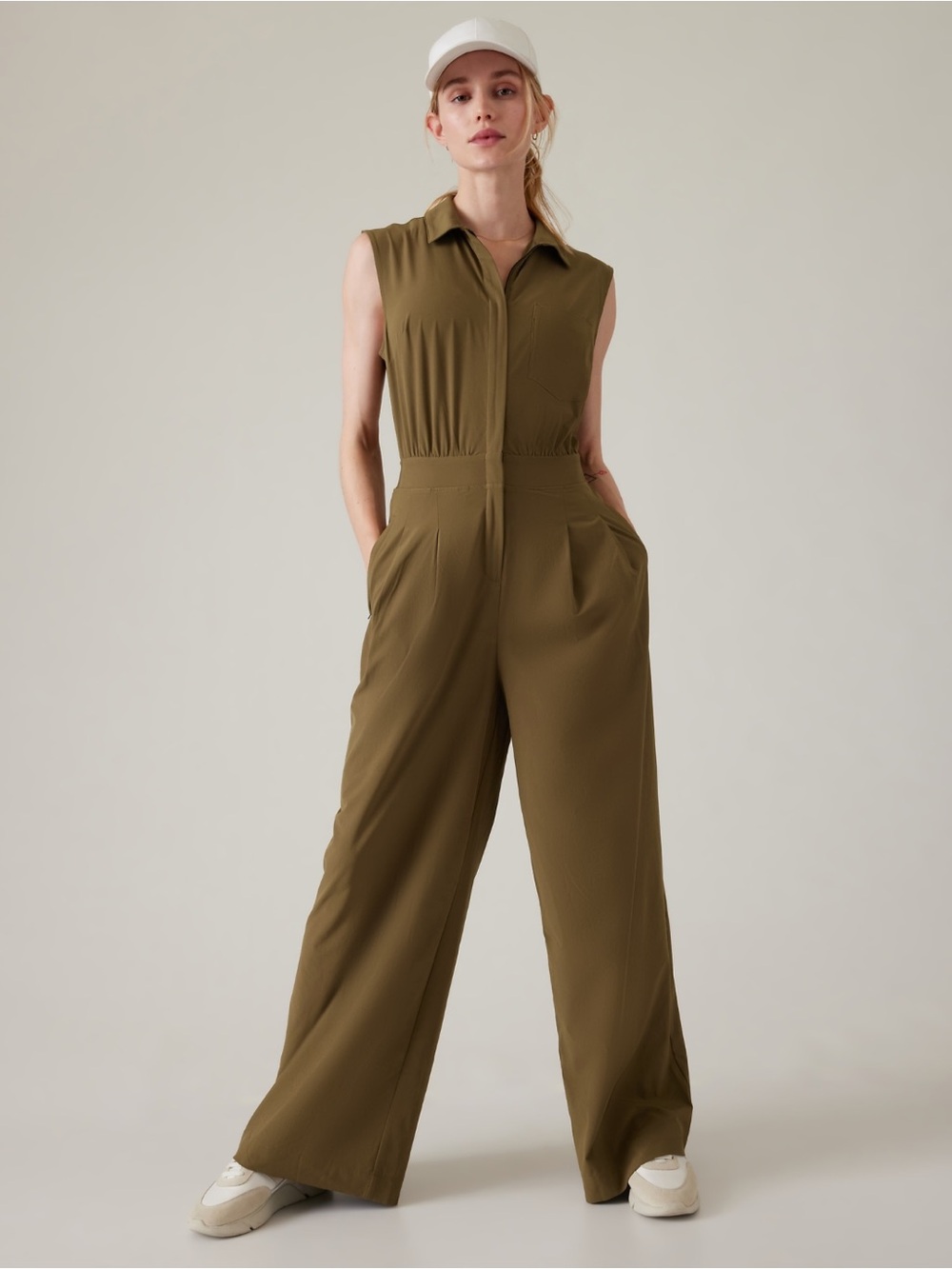 NWT Athleta Brooklyn Heights Wide Leg Jumpsuit in Acacia Olive Green - 6